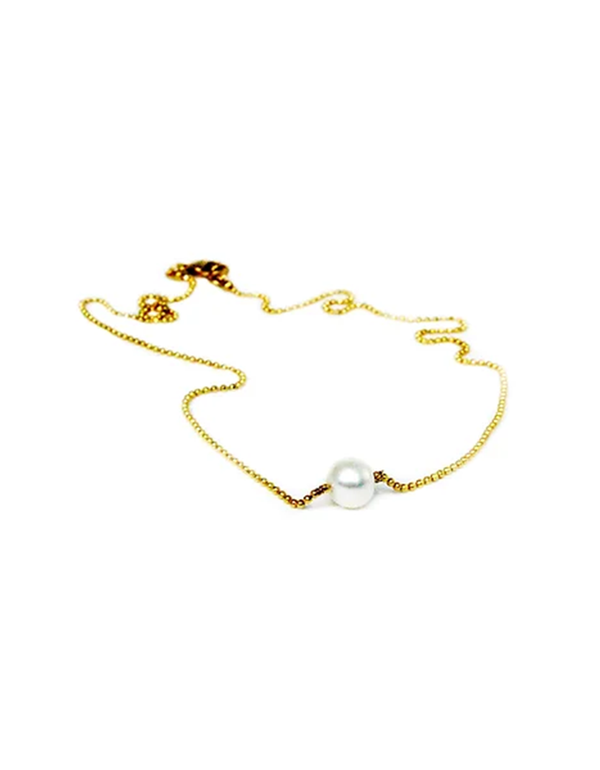 Collar corto con perla con cadena terminado en chapa de oro de 14k